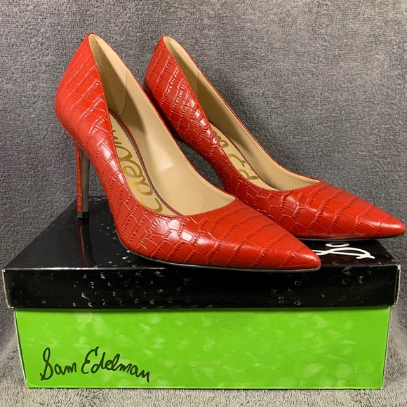 Sam Edelman Hazel Women's 6.5 Pointed Toe High Heel Pumps Ruby Red Croc Pattern - Picture 1 of 11